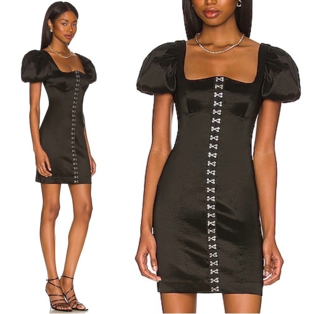 Revolve LPA Francesca Eyelet Mini Dress Black XXS NEW with tags